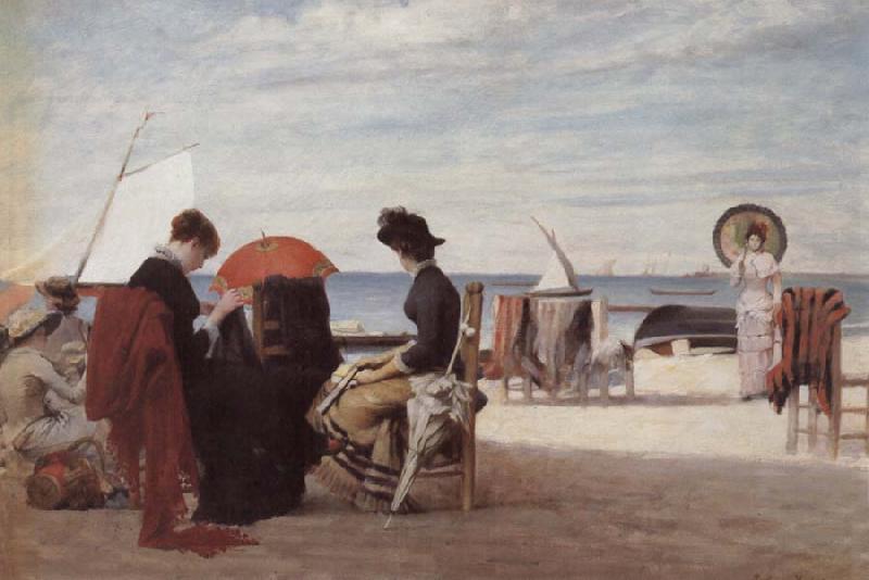 Jules Aviat Beach Scene,Trouville oil painting picture